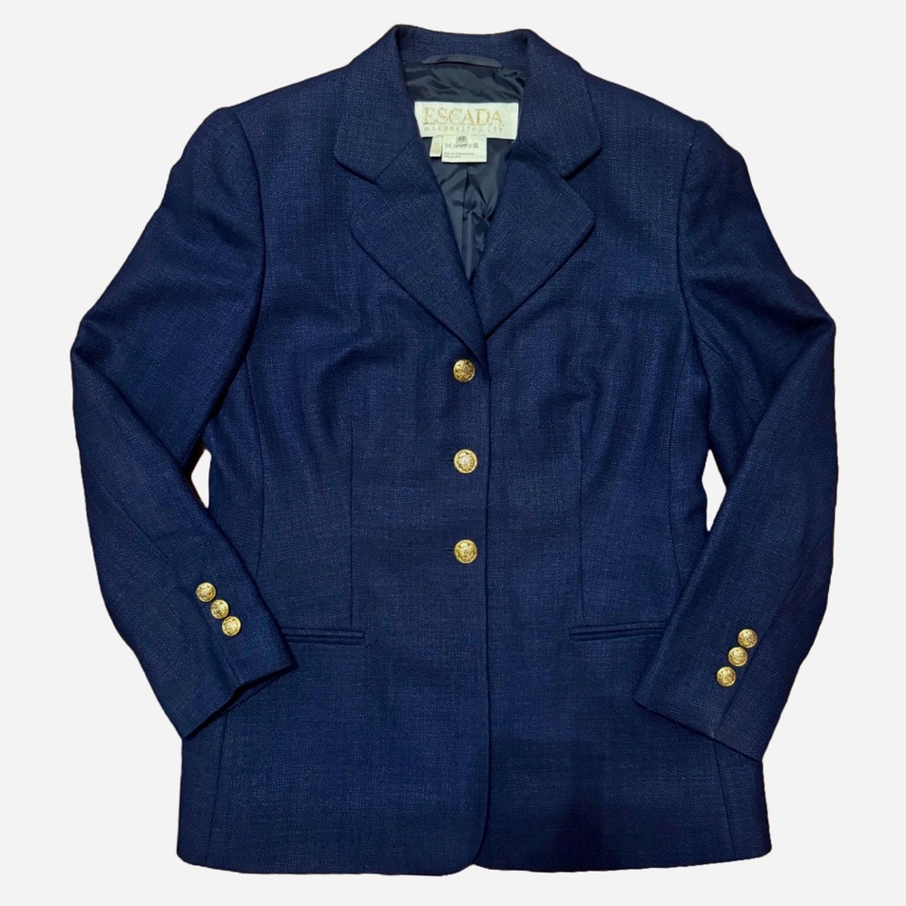 Vintage 90s Escada Navy Single Breasted Blazer Minimalist Old Money Quiet Luxury